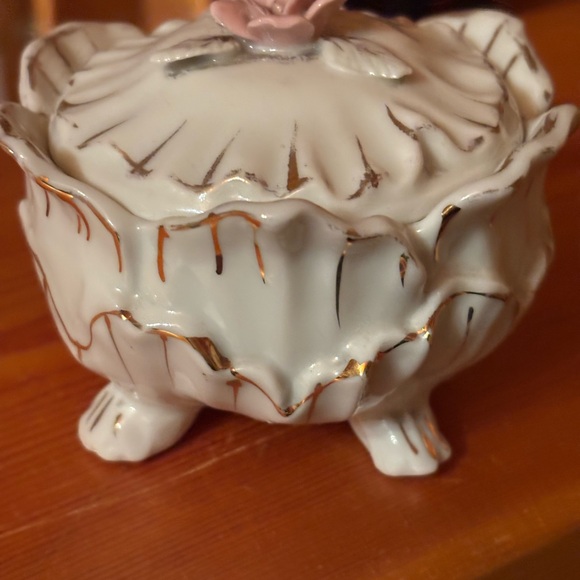 Other - Charming Ceramic Box with Pink Rose and Gold Accents